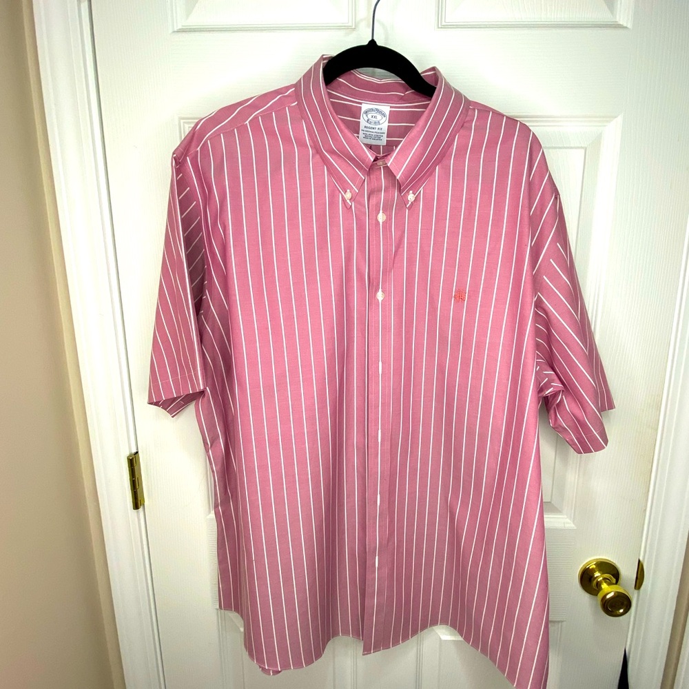 Brooks Brothers Regent Fit short sleeve button down collared striped shirt, XXL
